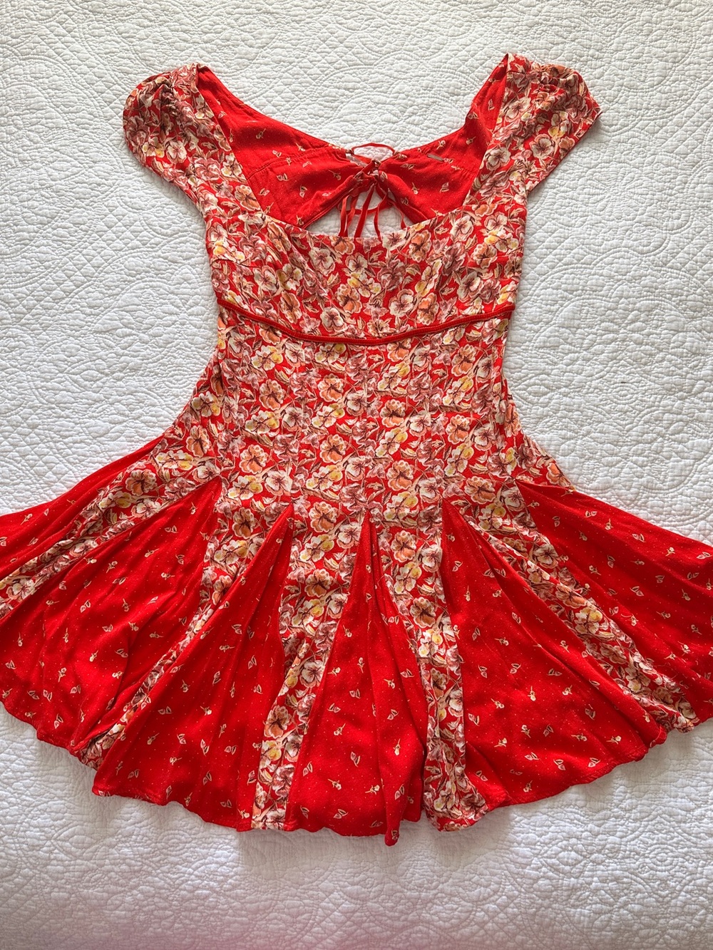 Free People Red Floral Patchwork Mini Dress